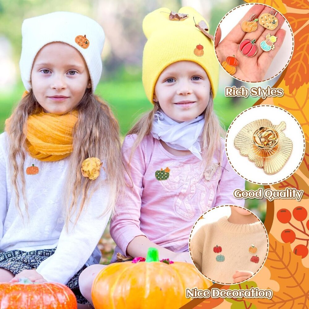 15Pcs Pumpkin Pins, Fall Pumpkin Brooches Thanksgiving Enamel Lapel Pins Autumn - Picture 6 of 7